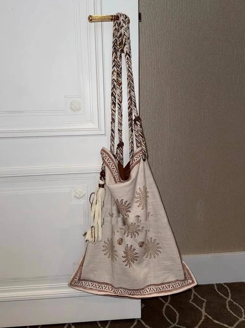 2025 New Women Vintage Shoulder Bags Y2k Aesthetic Braid Rope Design Slant Cross Tote Bag Soft Silk Chinese Style