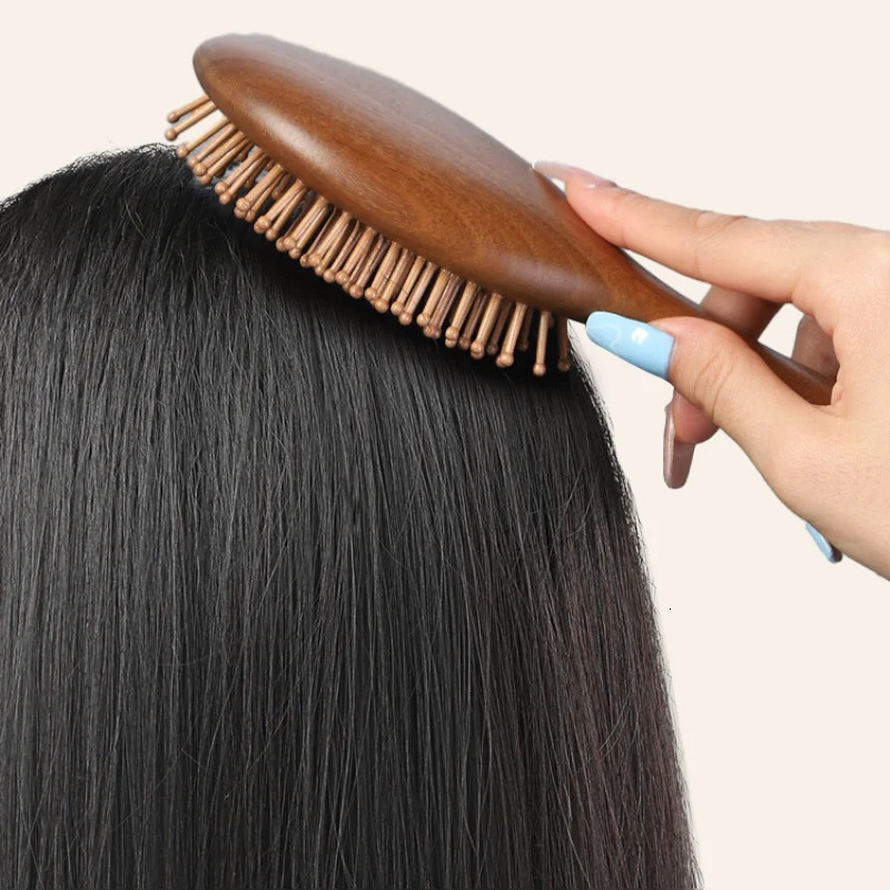 Massage Air Cushion Comb Sandalwood Anti-Static Detangling Scalp Scraping Hair Brush for Long Thick Curly Hair Styling Tool 250603