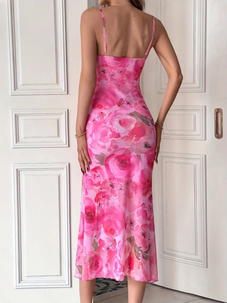 Womens Casual Backless Halter Dress Spring Summer Beach Style Slimming And Sexy Printed Pattern Ladys Sleeveless Dress 250604