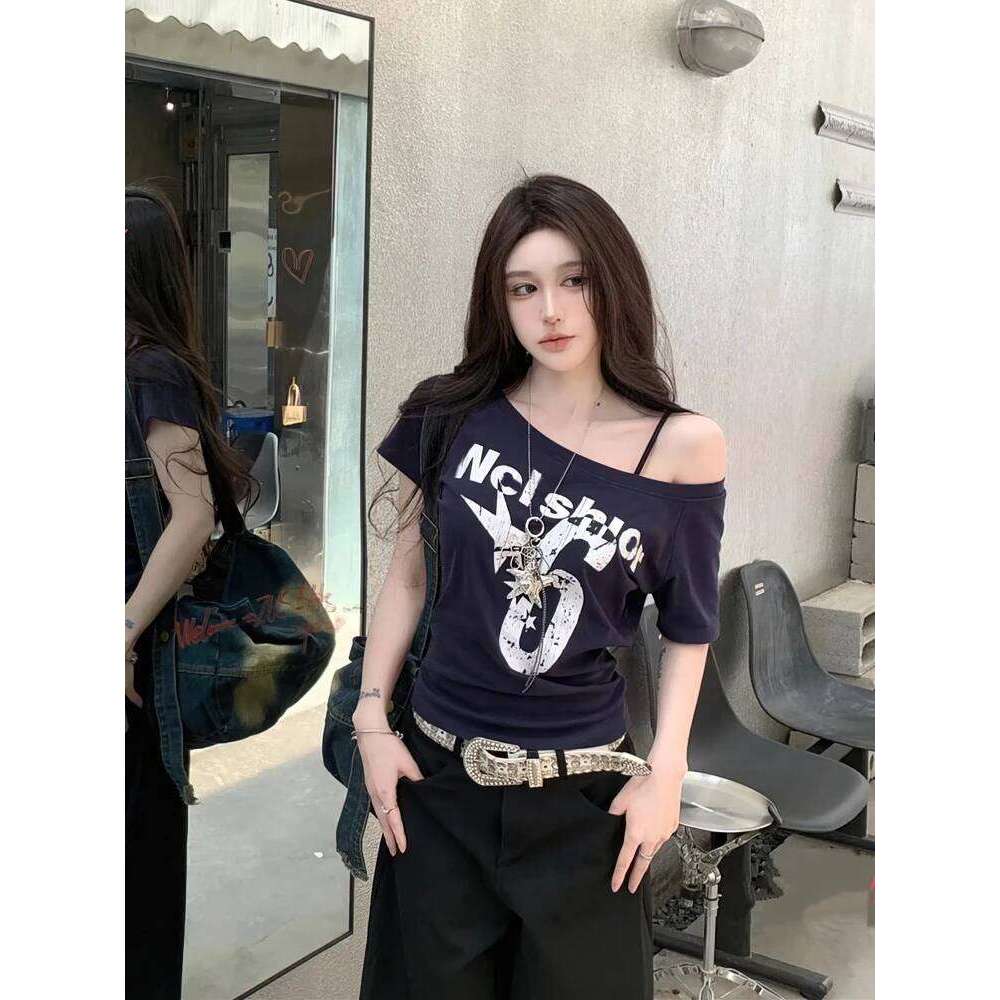 Y2k Sport Summer Off Shoulder Women Sexy Vintage 2000S Short Sleeve T Shirt Lady Body Basic Crop Top Female Casual