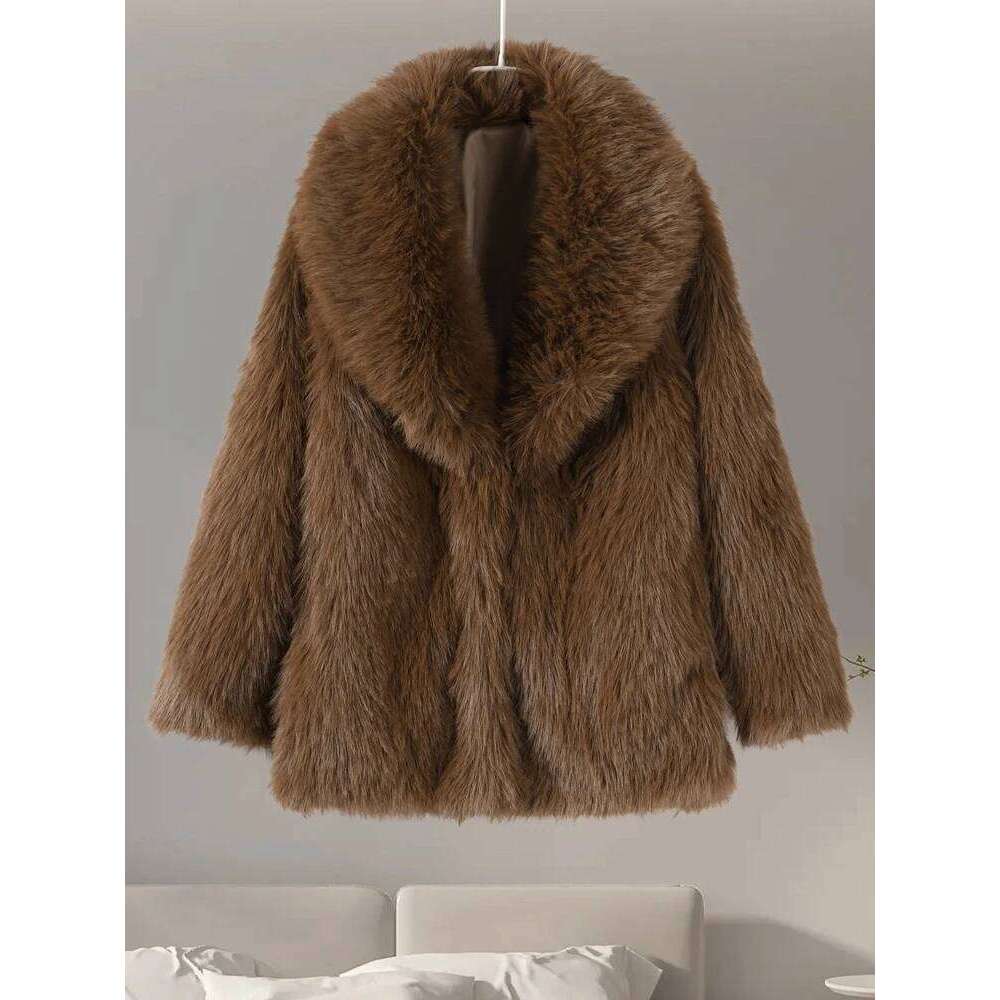 Coats Designer Women Brown Faux Fur Women Fluffy Jacket Lapel Long Sleeve Female Coat 2025 New Spring Natural Warm Soft Oversized Loose Lady Outwears 