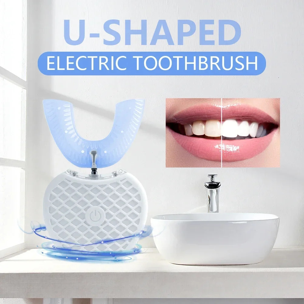 Ultrasonic Electric Toothbrush AdultAutomatic Toothbrush U-Shape Full Mouth 360° Clean Teeth IPX7 Waterproof 250604