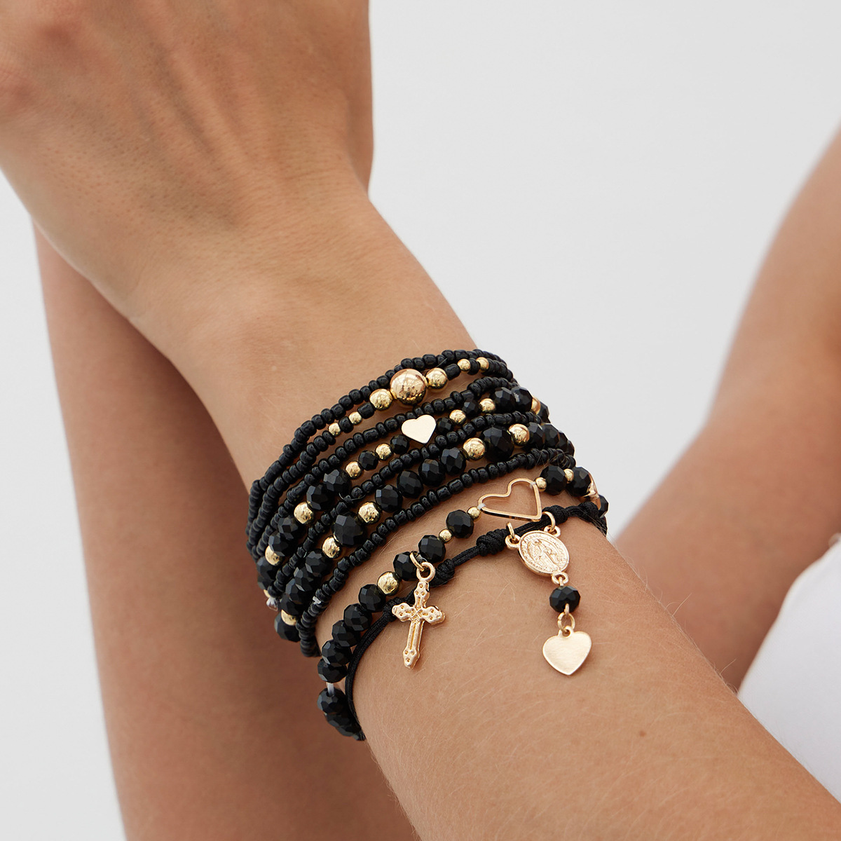 Bohemian Vacation Beaded Bracelet Set Colorful Beads and Pearl Cross Fashion Accessories for Women Gift