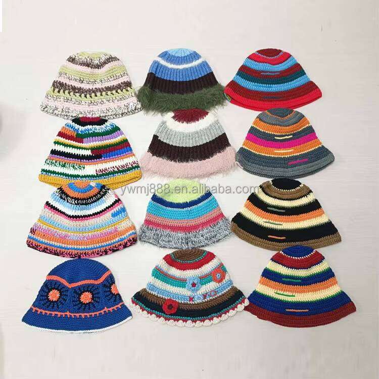Summer Casual Handmade Foldable Beach Sun Trendy Floral Knitted Beanie Cap Crochet Bucket Hat