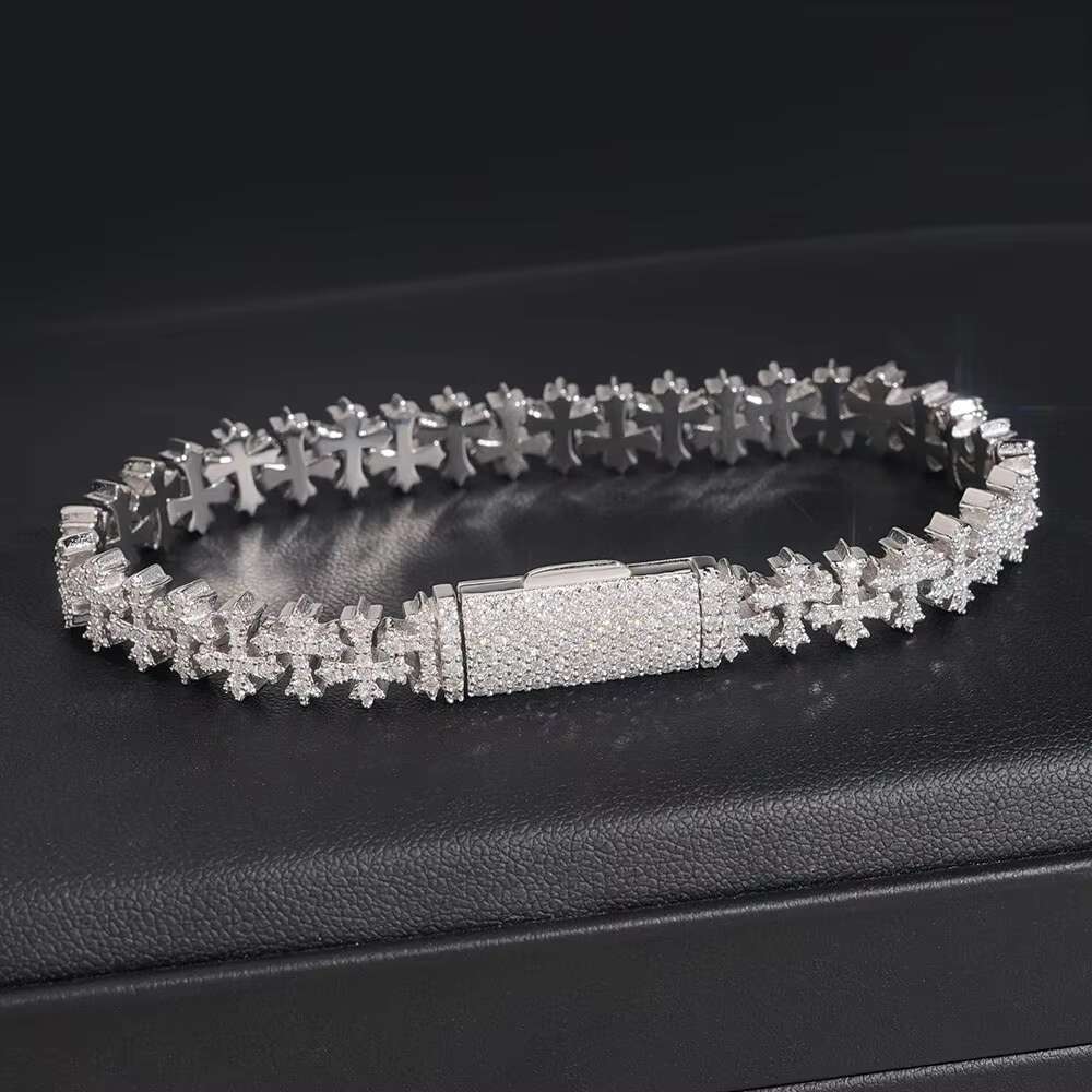 Moissanite 8mm 925 Silver Cross Chain VVS Moissanite Cuban Chain Rap Hip Hop Diamond Necklace Mens and Womens Rock Jewelry