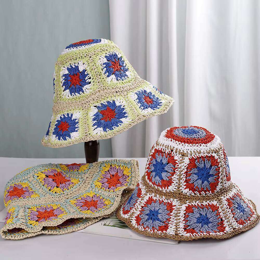 Spring and Autumn Straw Crochet Bucket Protection Beach Sun Women's Hat