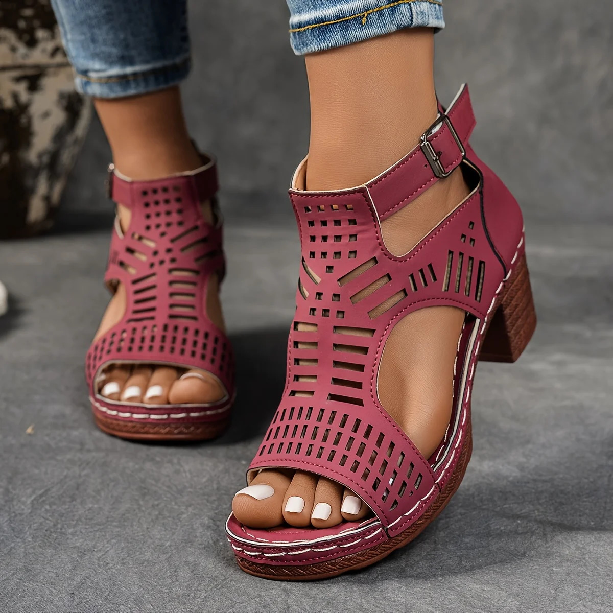 Ladies Non Slip Summer Sandals with Open Toe Zipper Closure Polyester Upper Layer Party Shoes Platform Heel Sandals 250605