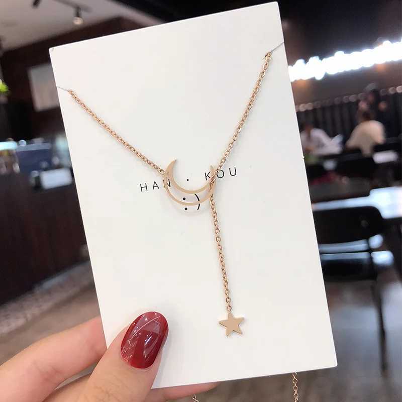 Trendy Moon Star Pendant Choker Necklace Simple Gold Color Alloy Charm Chain Collares Necklace For Women Party Jewelry Gift XJ250604