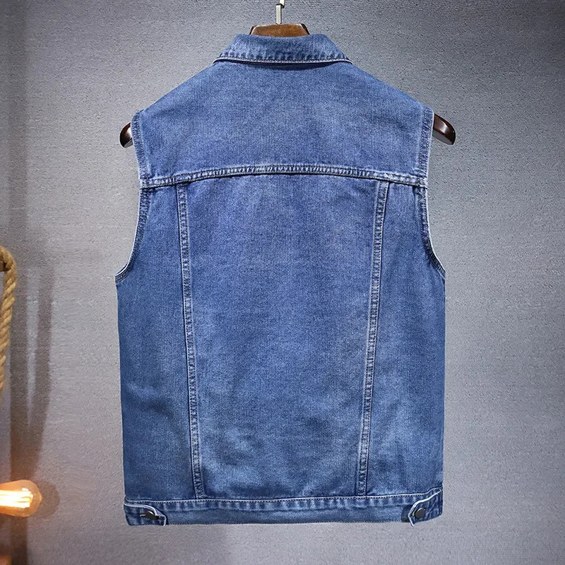 Denim Jacket Men Coats Vests Sleeveless Turn Down Collar Casual Regular Coat Button Pocket Slim Fit Jackets Simple y250605Z