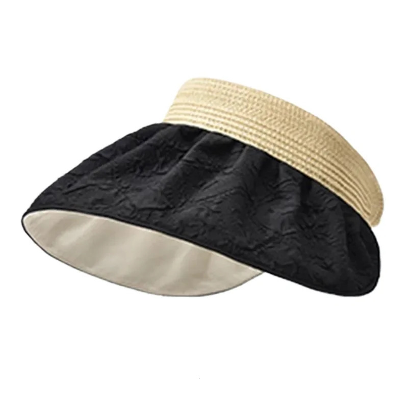 Summer Straw Empty Hat Women Travel Sunshade Sunblock Large Eaves Anti-UV Temperament All Top Hat Tidal Sun Straw Hat 2025 250603