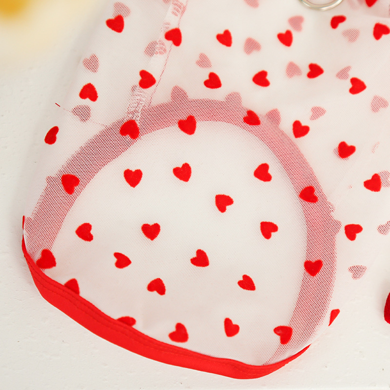 Pet Clothes Cat Summer Mesh Heart-shaped Vest Flying Sleeves Clothing Comfortable Clothes