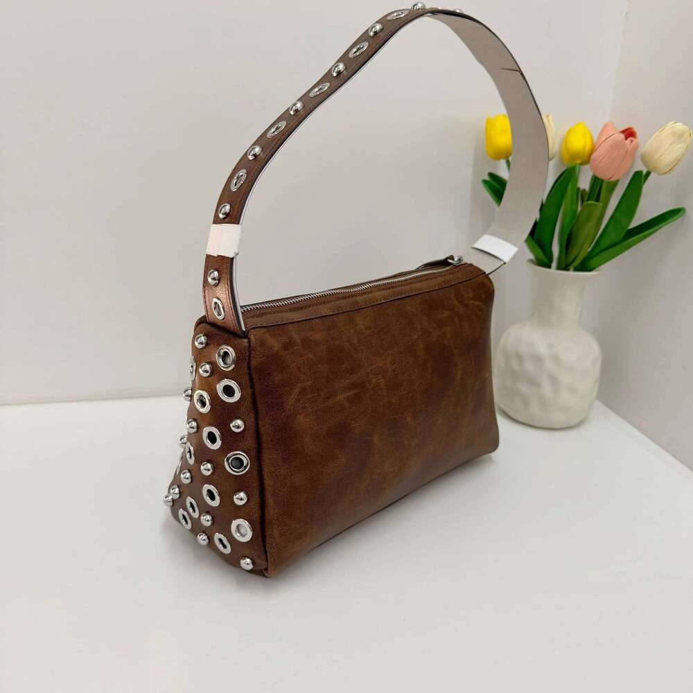Women PU Eyelet Underarm Large Capacity Stylish Armpit Top Handle Motorcycle Style Shoulder Bag