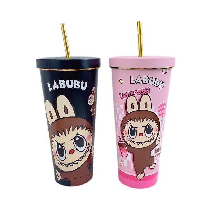 2024 Labubu Periphery 750ml Insulated Cup Cute Cartoon Insulated Ice Cup Stainless Steel Cartoon Water Bottle Car Cup Kid Gift X250605