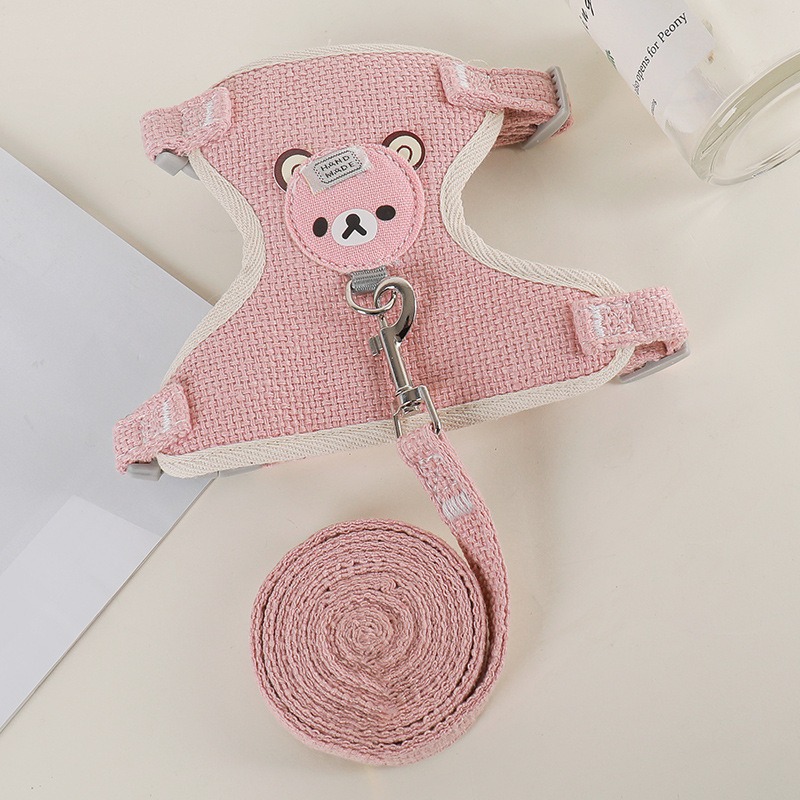 Bear Cartoon Pet Dog Cat Harness and Leash Set - Soft Breathable Adjustable Vest for Small Medium Animals