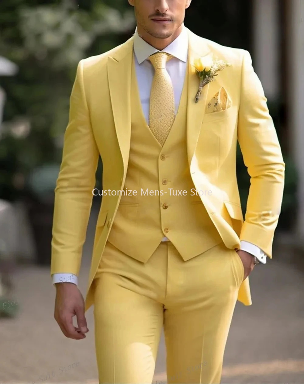 Beige Suit Men Business Tuxedos Formal 3 Piece Set Jacket Vest Pants Single Breasted Groom Groomsman Prom Wedding Party 250530