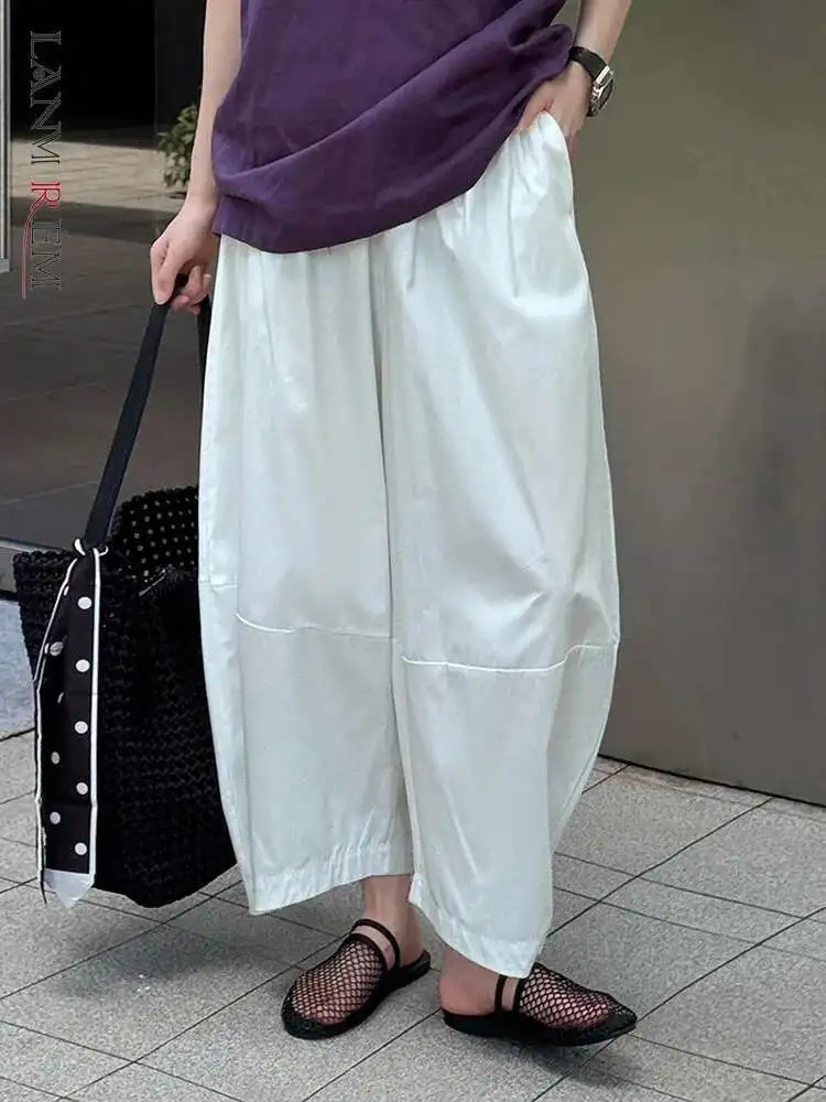 LANMREM Minimalism High Waist Bloomers Pants Women Solid Office Lady Fashion Trousers Female Clothes Summer 26D9690 250604