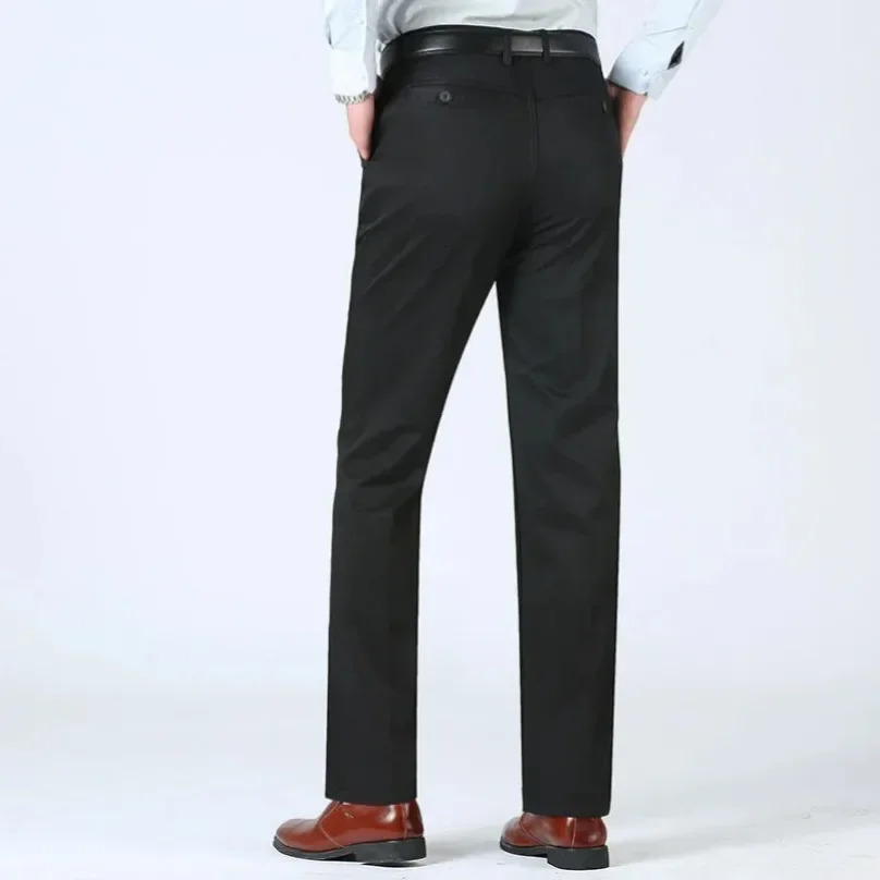 Summer Thin Pants 100 Cotton Mens Autumn Thick Suit Pant Slacks High Waist Straight Loose Bland Solid Business Casual 250605A