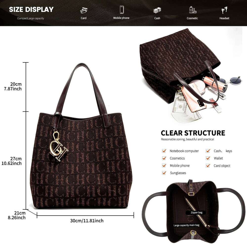 Trendy Solid-Color Women's Bucket Bag - Large Capacity Letter Print Design with Detachable Strap Inner Card Pockets