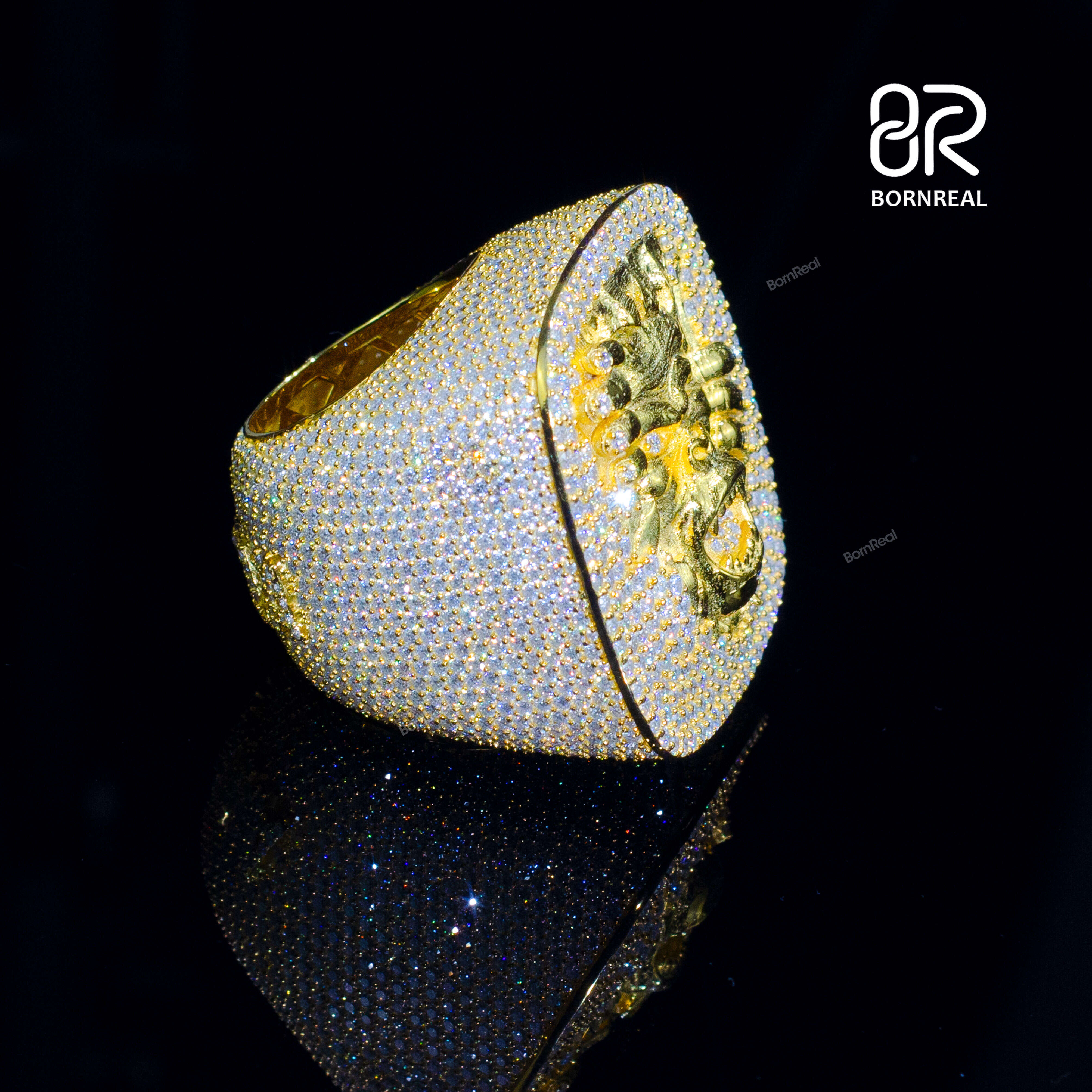 Wholesale Vvs Moissanite Ring Hip Hop Style Round Brilliant Cut Iced Out 925 Silver Gemstone Ring Fine Jewelry