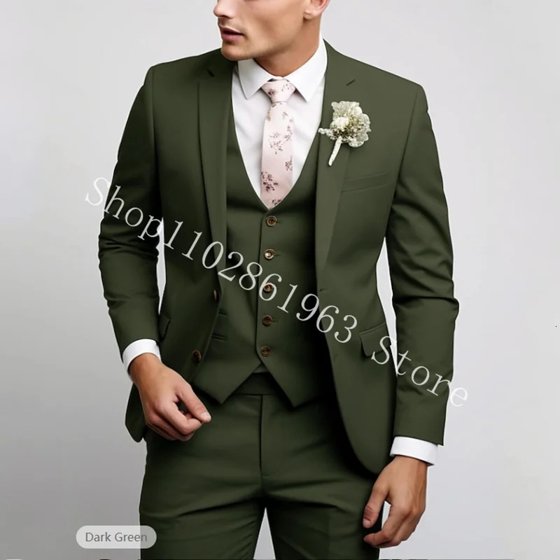3 Pieces Male Suits Green Elegant Wedding Suits For Men Formal Men Blazer Slim Fit Groom Tuxedos Jacket Costume Homme 250530