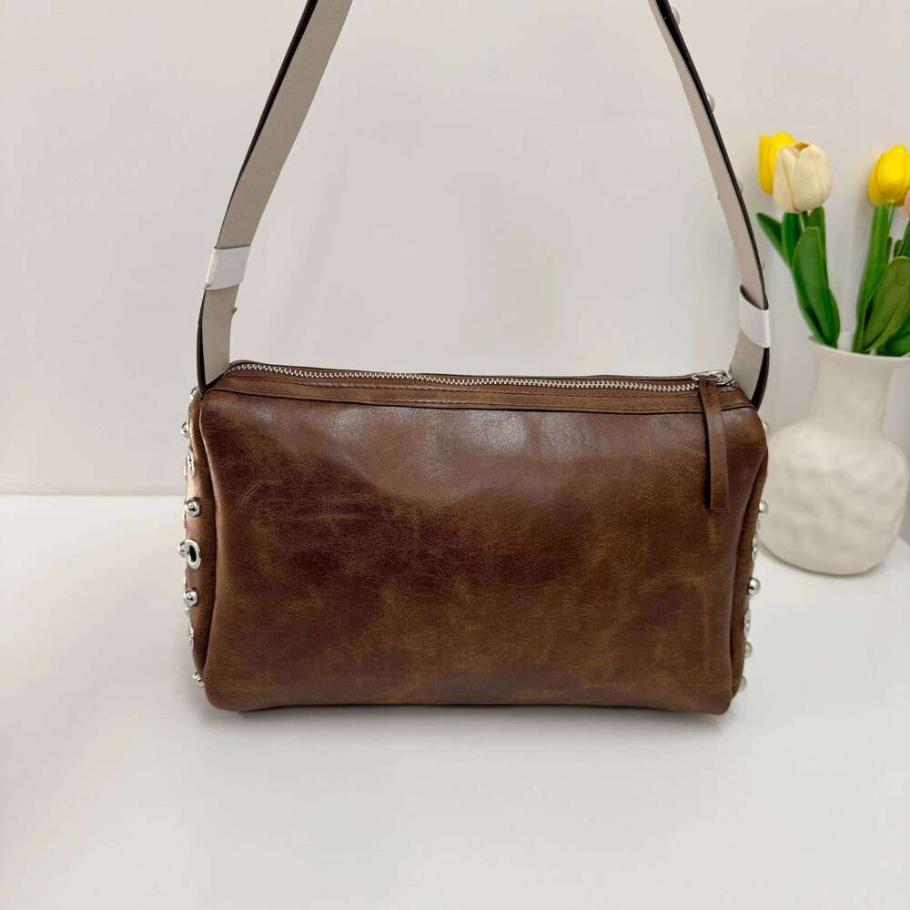 Women PU Eyelet Underarm Large Capacity Stylish Armpit Top Handle Motorcycle Style Shoulder Bag