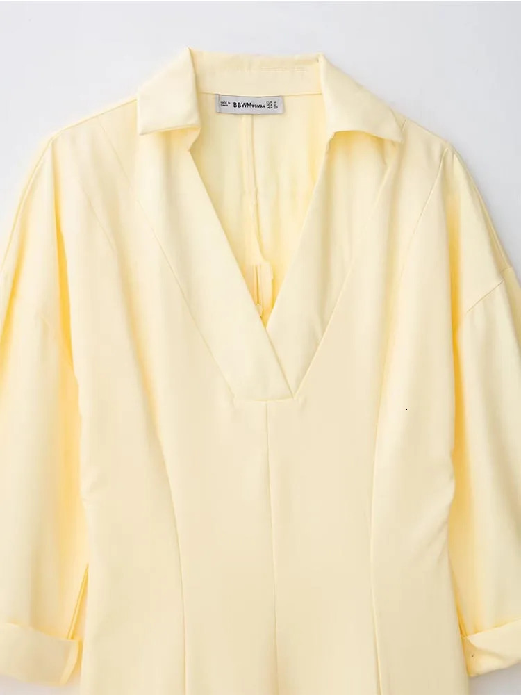 Women Summer Shirts Dress Fashion Casual VNeck 34 Sleeve Solid Female Elegant Street MIDI Dresses Clothing 250604