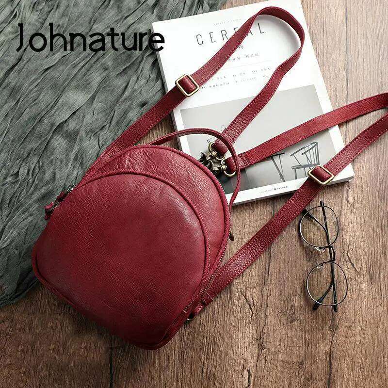 Johnature Handmade Vintage Genuine Leather Bagpack Women Backpack 2025 New Leisure Soft Cowhide Solid Color Travel Bag 2025/06/05