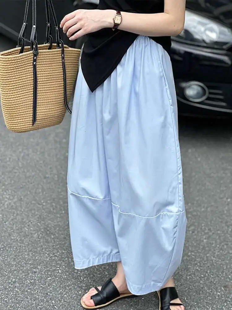 LANMREM Minimalism High Waist Bloomers Pants Women Solid Office Lady Fashion Trousers Female Clothes Summer 26D9690 250604