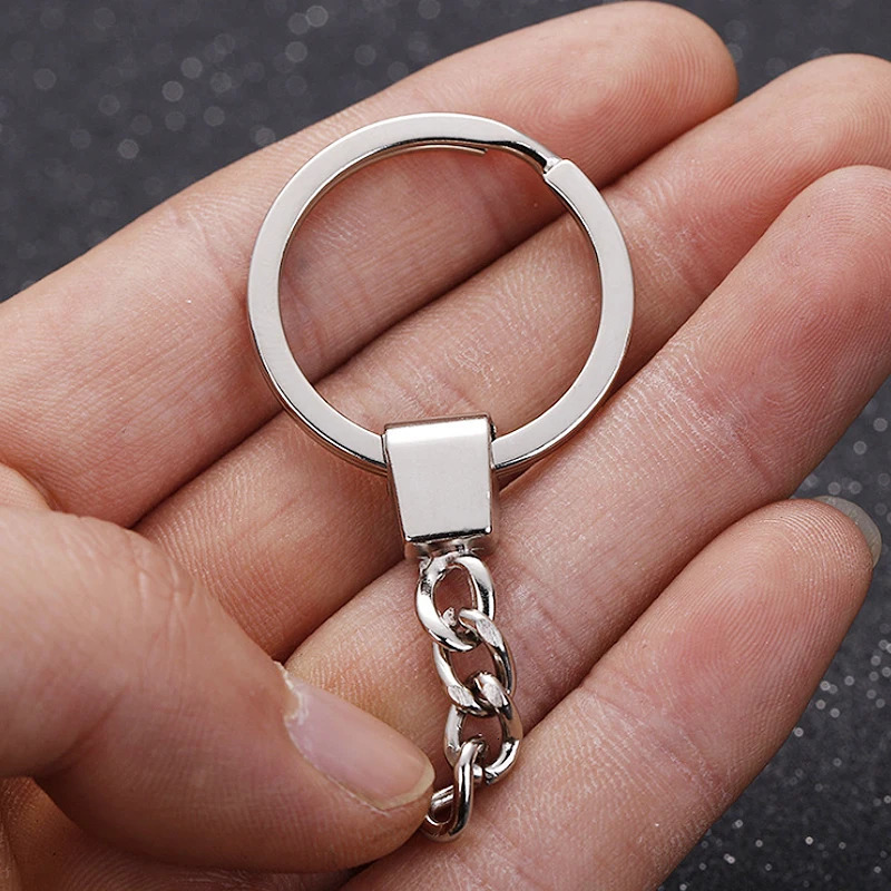 10pcs/lot Polished Silver Color 30mm Keyring Keychain Split Ring With Short Chain Key Ring Men DIY Key Chains Accessorie 250605