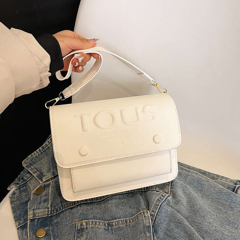 Trendy Women's New Fashion Letter Embossed Handbag Shoulder Elegant Versatile Simple Crossbody Small Square Bag
