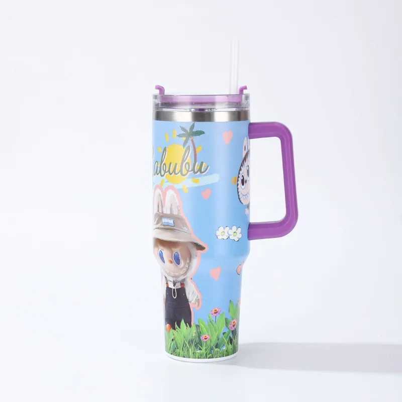 1200ml Labubu Peripheral Water Cup 40oz Insulated Cup With Handle 304 Stainless Steel Cartoon Anime Character Kid Birthday Gift X2506051