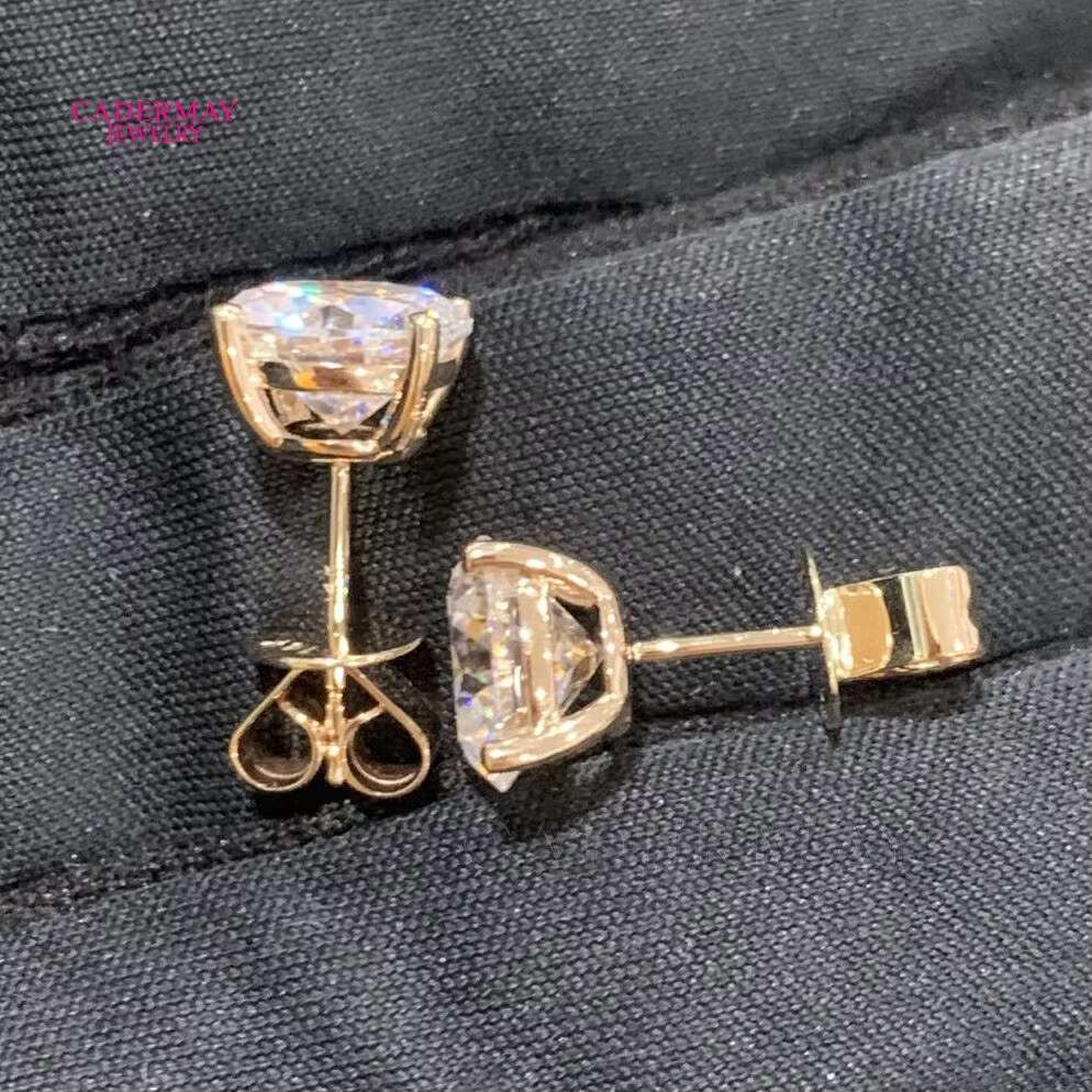 Real 14k Yellow Gold 4Prongs D VVS Moissanite Stud Earrings Pass Diamonds Tester Women Engagement Wedding Jewelry