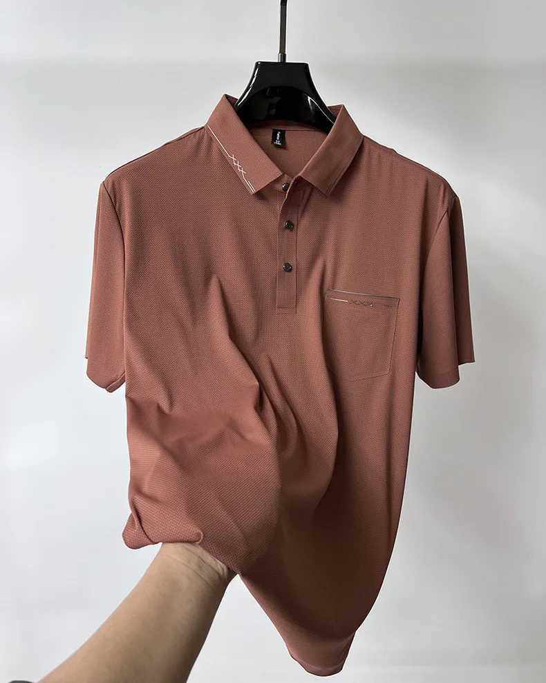 Summer high-end brand short sleeve mens POLO shirt fashionable pocket decoration comfortable and breathable ice silk T-shirt XJ250605