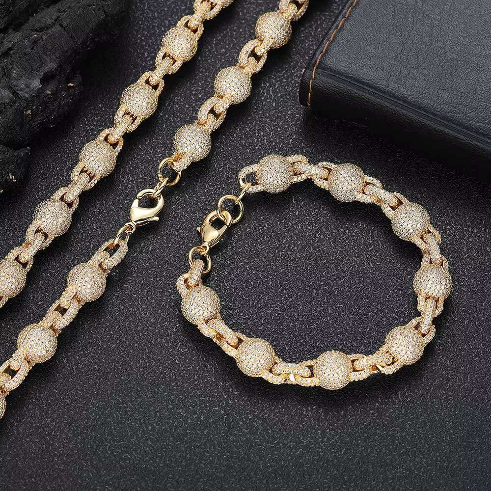Hip Hop Jewelry 10.5mm Iced Out Diamond Bead Necklace Full Pave MoissaniteStone Silver Plated Ball Chain Necklace for Women
