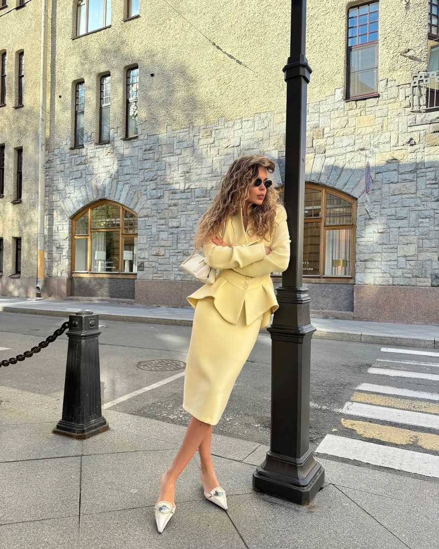 2 Pieces Yellow Women Blazer Dress Mermaid Ladies Formal Wear Prom Birthday Party Customized Long Jacket Outfits
