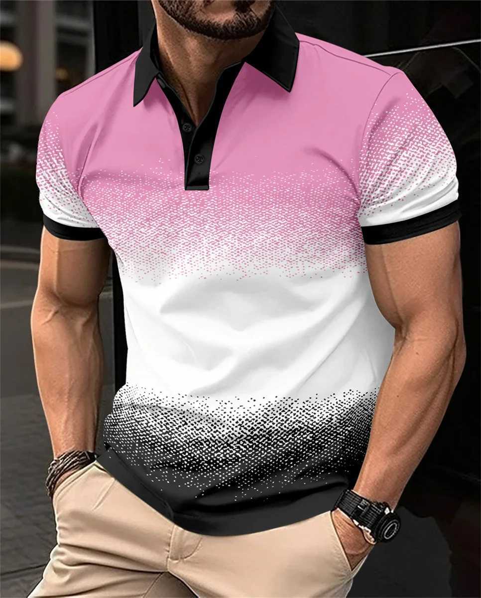 Summer Mens Fashion Color Gradient Print Design Daily Leisure Entertainment Shopping Comfortable Short-Sleeved POLO Shirt XJ250605