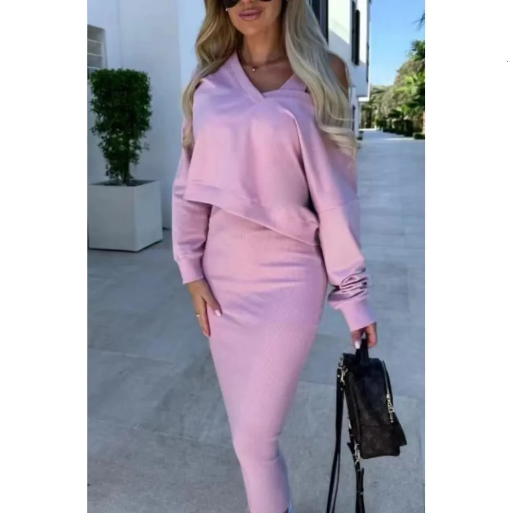 Spring And Autumn Dress Suit Fashion Sweater Vest Slimfit Bag Hip Elegant Female T Shirt Dresses 2 Piece Set 250605Z
