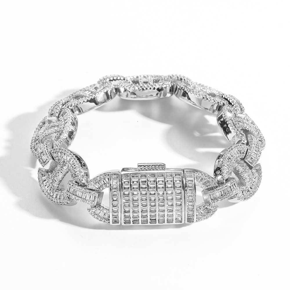 Hip Hop 16mm Flip Cover Buckle Pig Nose Cuban Bracelet Trendy Copper Inlaid Moissanite Mens Bracelet Accessories