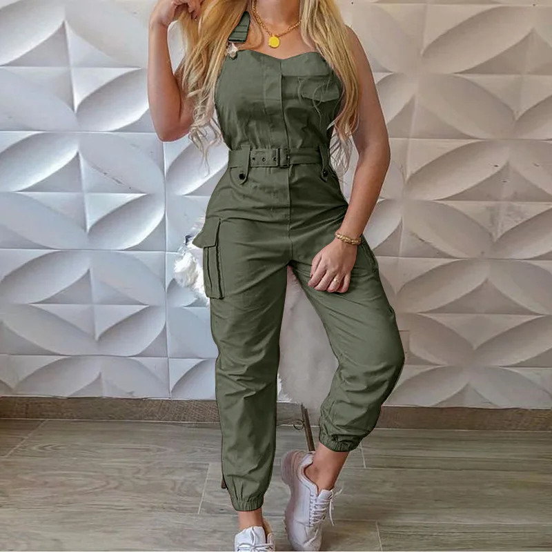 Autumn Womens Clothing Bodysuit Jumpsuit Simple Zipper Cargo High Waisted Conjoined Body Pants Sleeveless Strap Trousers 250603