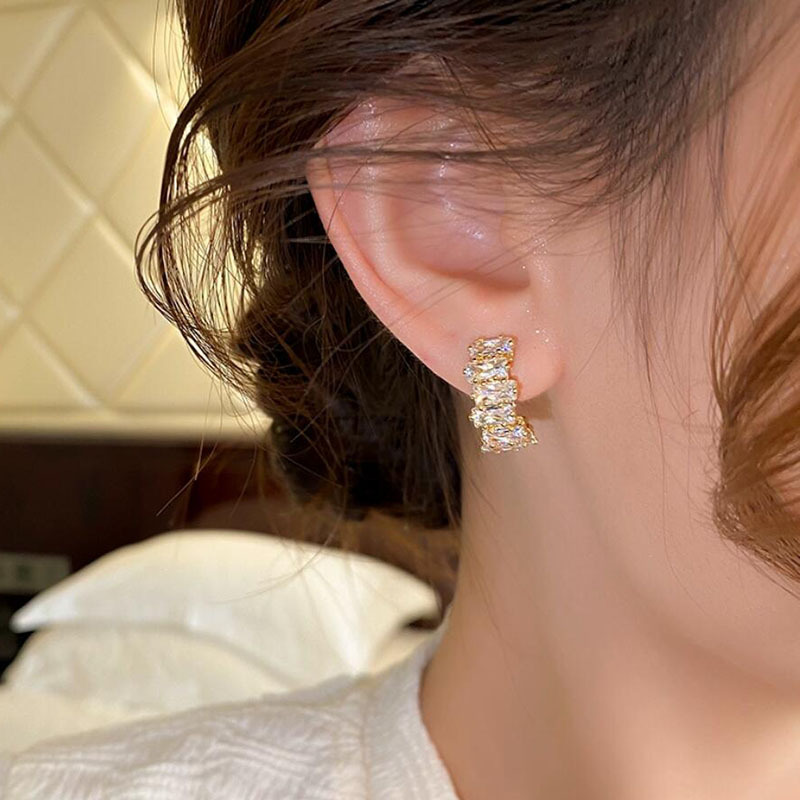 New Style 925 Sterling Silver Earrings with Golden Cubic Zirconia for Women Trendy and Elegant Jewelry