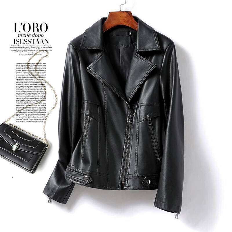 M-5XL Fashion Wine Red Zipper Moto & Biker Sheepskin Jacket for Women 2024 Autumn Female Lapel Full Sleeve Split Leather Jackets