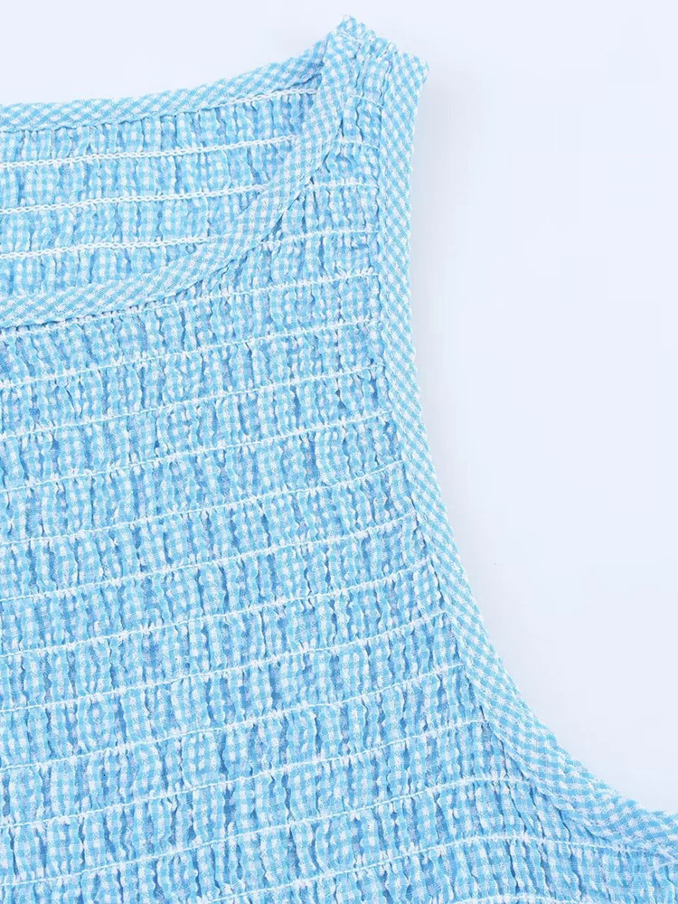 European and American style spring summer honeycomb round neck midi dress sleeveless vest long for women 250604