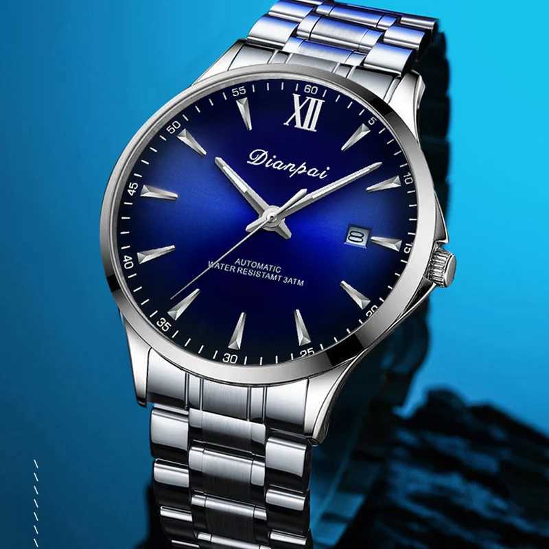 Dianpai Simple Business Mens Fully Automatic Mechanical Watch Stainless Steel Calendar Mens Waterproof Night Light Watch Y250605