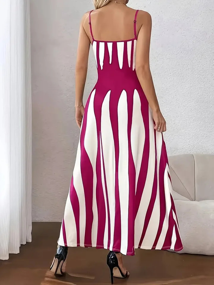 Summer Casual VNeck Sleeveless Long Dress European Style Print Strapless Gown Elegant Womens Maxi Dress 250604