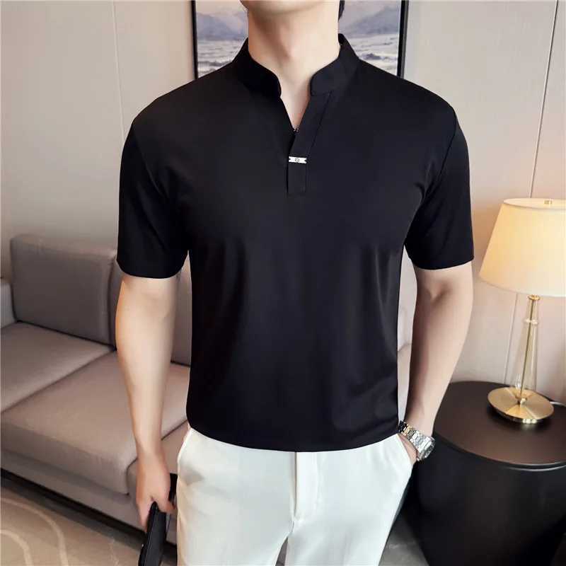 High Stretch Short Sleeved Men Polo Shirt 2025 Summer Light and Thin Soft Comfortable Cotton Solid Color Casual Slim Fit T-shirt XJ250605