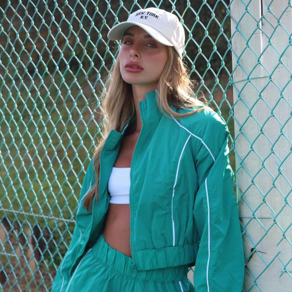 American Style Trendy Brand 2025 New Summer Sportswear Two-Piece Set Thin Green and White Color Block Fashion Casual Comfortable