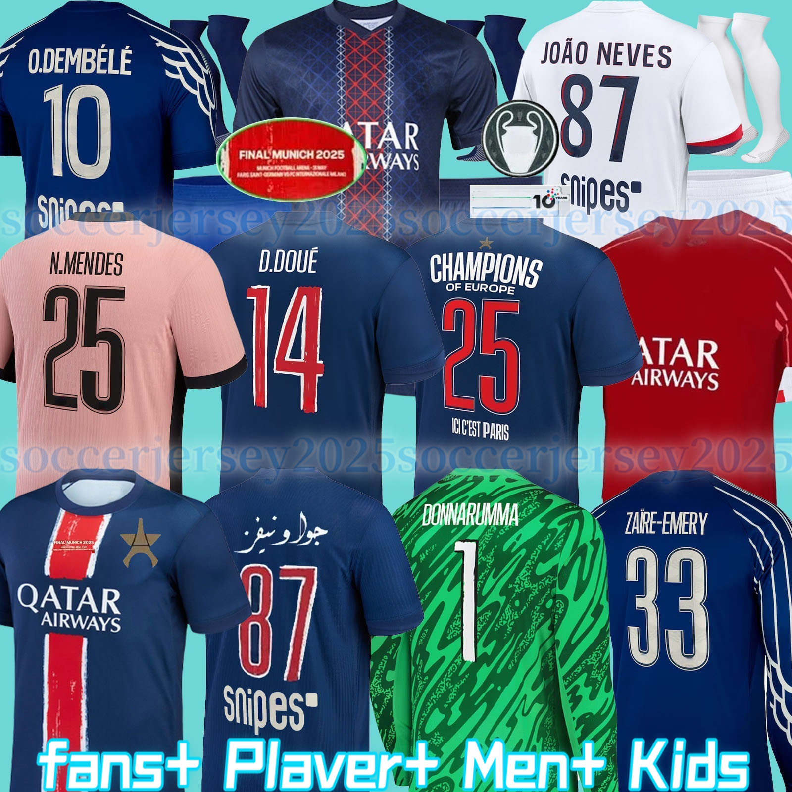 Maillot fourth Soccer Jerseys DEMBELE 24 25 26 enfants 2025 football shirts Equipment uniforms VITINHA BARCOLA NEVES KVARATSKHELIA doue Long sleeves Ramos Hakimi