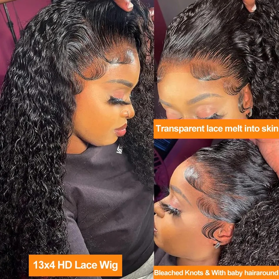 250 Density 13x4 Deep Wave HD Glueless Lace Front Wig 30 40 Inch Curly 13x6 Human Hair Wigs Water Closure Kinky synthetic