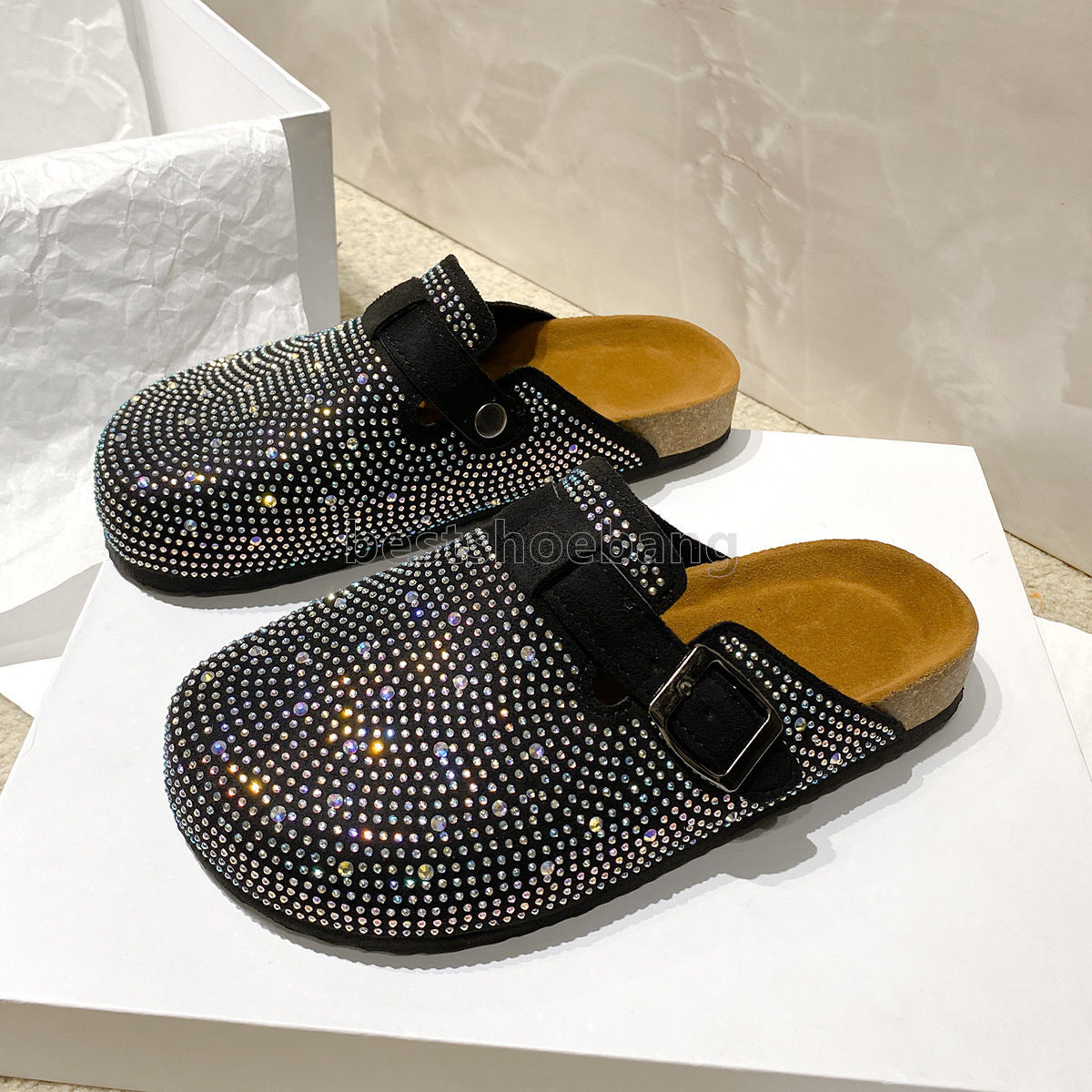 new designer sandals summer flat heels clogs slippers for women sandal fashion beige black crystal glitter luxury sandale soft-soled comfort classic p