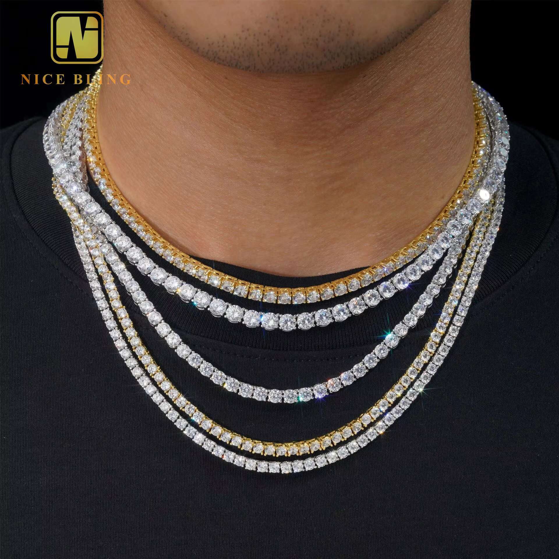 Manufacturer Direct Selling Cheap Price 925 Silver Cubic Moissanite Diamond Chain Necklace Hip Hop Jewelry Iced Out Tennis Chain
